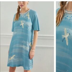Anthropologie Blue Bird Print Caspian Tunic  Dress medium
